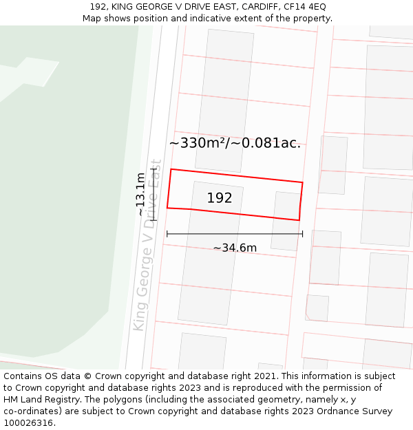 192, KING GEORGE V DRIVE EAST, CARDIFF, CF14 4EQ: Plot and title map