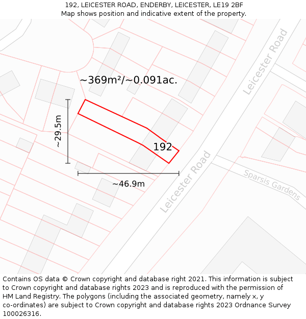 192, LEICESTER ROAD, ENDERBY, LEICESTER, LE19 2BF: Plot and title map