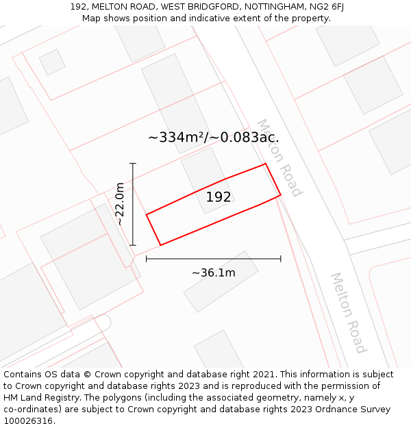 192, MELTON ROAD, WEST BRIDGFORD, NOTTINGHAM, NG2 6FJ: Plot and title map