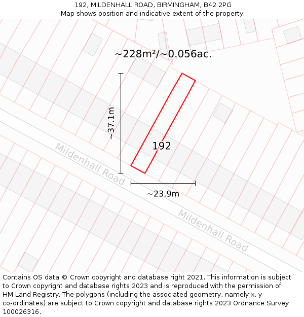 192, MILDENHALL ROAD, BIRMINGHAM, B42 2PG: Plot and title map