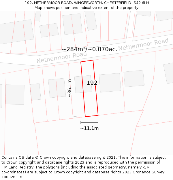 192, NETHERMOOR ROAD, WINGERWORTH, CHESTERFIELD, S42 6LH: Plot and title map