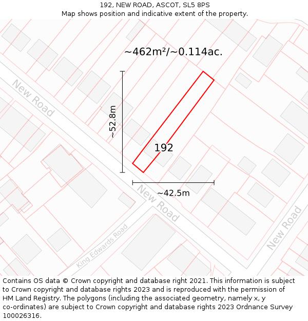 192, NEW ROAD, ASCOT, SL5 8PS: Plot and title map