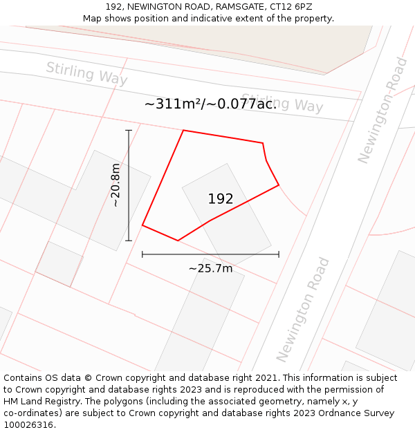 192, NEWINGTON ROAD, RAMSGATE, CT12 6PZ: Plot and title map