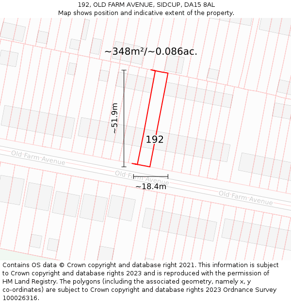 192, OLD FARM AVENUE, SIDCUP, DA15 8AL: Plot and title map