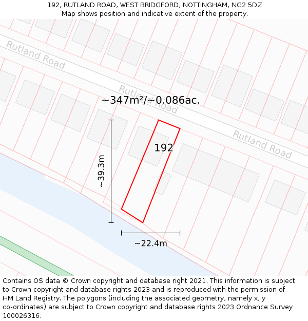 192, RUTLAND ROAD, WEST BRIDGFORD, NOTTINGHAM, NG2 5DZ: Plot and title map