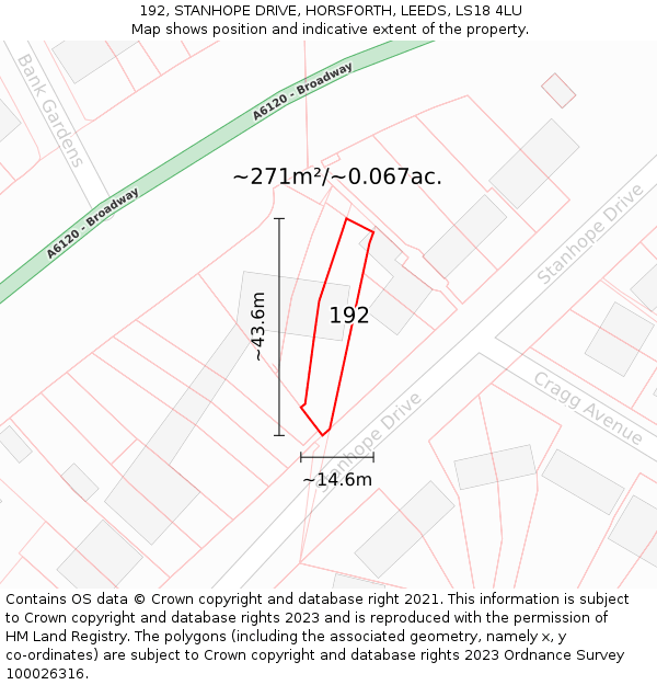 192, STANHOPE DRIVE, HORSFORTH, LEEDS, LS18 4LU: Plot and title map