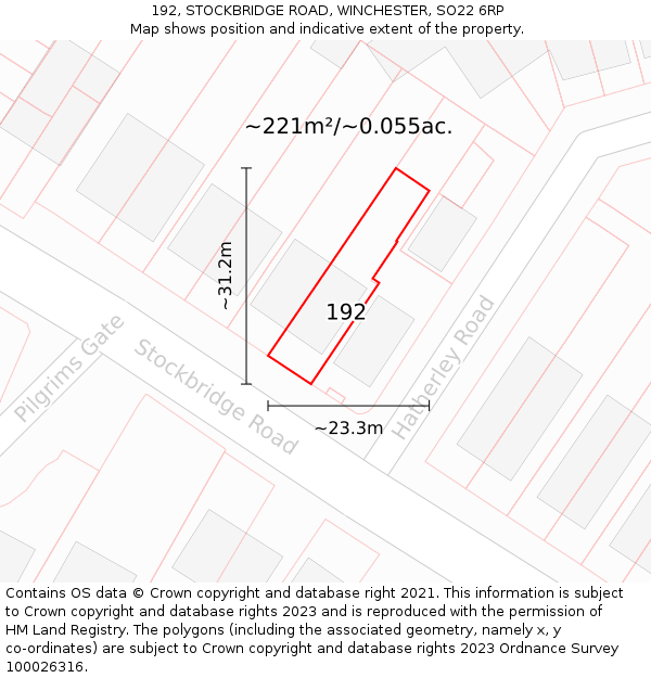 192, STOCKBRIDGE ROAD, WINCHESTER, SO22 6RP: Plot and title map