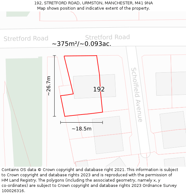 192, STRETFORD ROAD, URMSTON, MANCHESTER, M41 9NA: Plot and title map