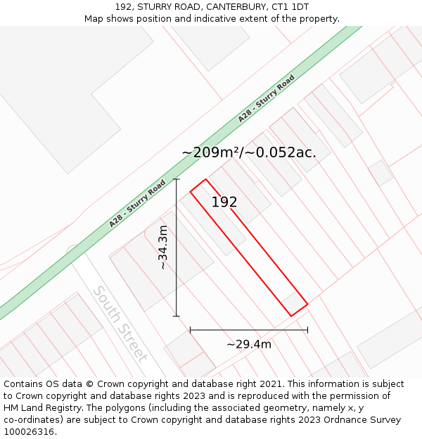 192, STURRY ROAD, CANTERBURY, CT1 1DT: Plot and title map