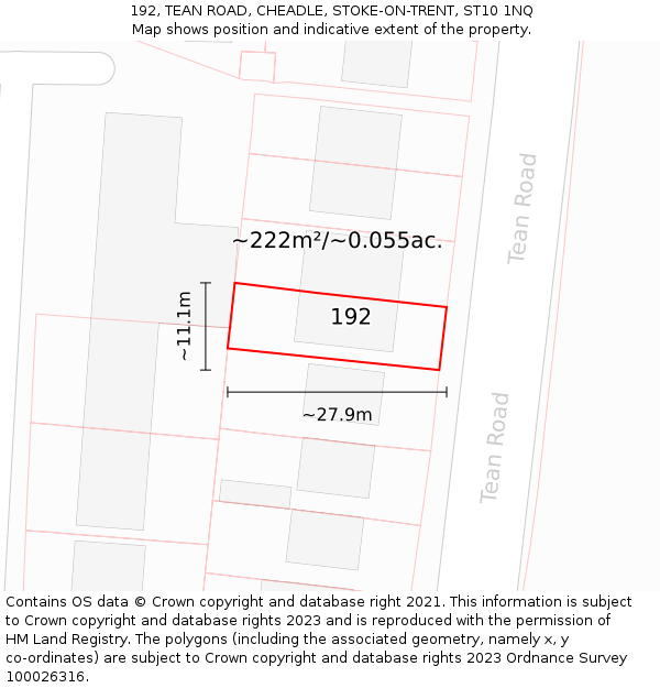 192, TEAN ROAD, CHEADLE, STOKE-ON-TRENT, ST10 1NQ: Plot and title map