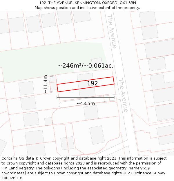 192, THE AVENUE, KENNINGTON, OXFORD, OX1 5RN: Plot and title map