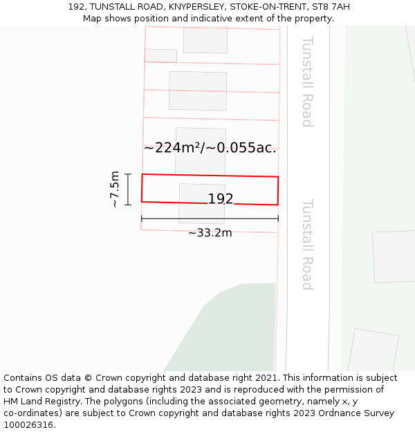 192, TUNSTALL ROAD, KNYPERSLEY, STOKE-ON-TRENT, ST8 7AH: Plot and title map