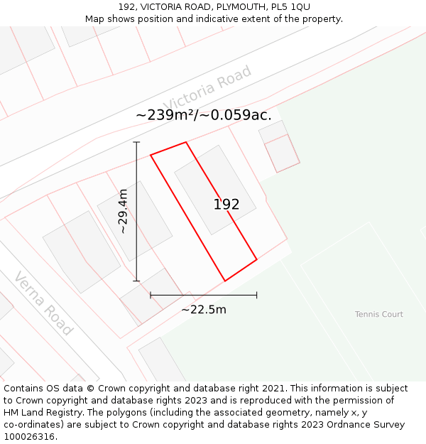 192, VICTORIA ROAD, PLYMOUTH, PL5 1QU: Plot and title map