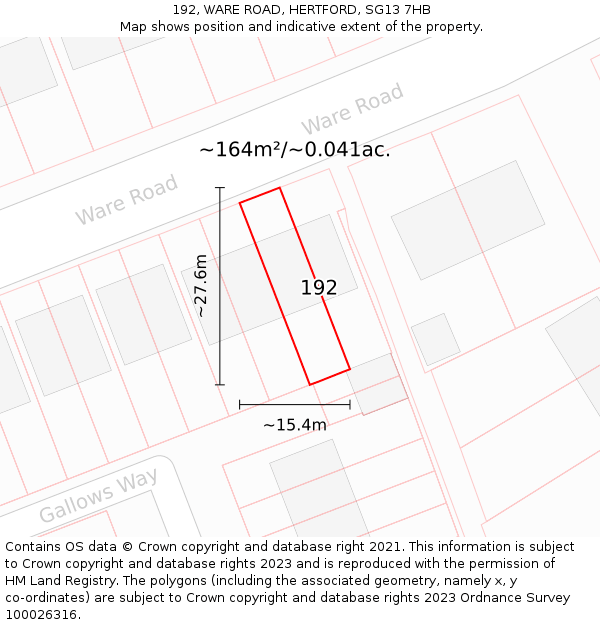 192, WARE ROAD, HERTFORD, SG13 7HB: Plot and title map