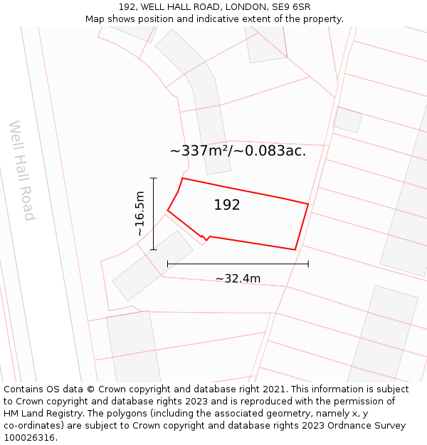 192, WELL HALL ROAD, LONDON, SE9 6SR: Plot and title map