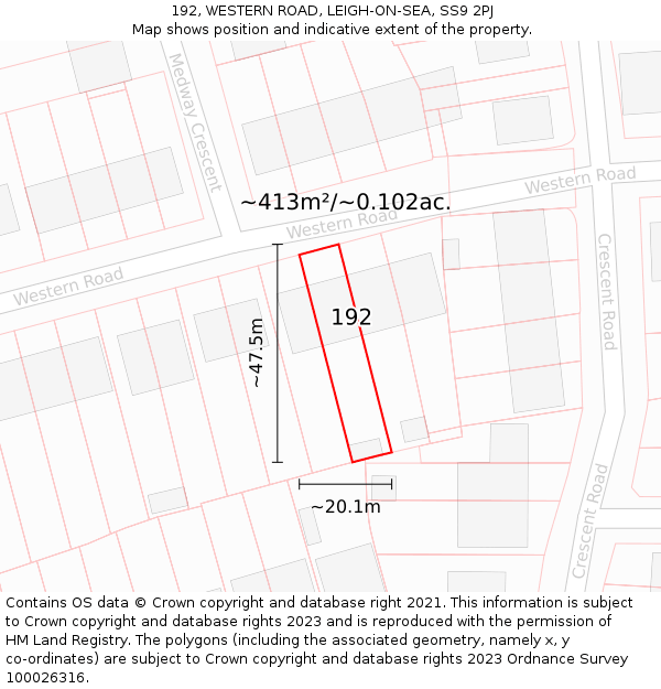 192, WESTERN ROAD, LEIGH-ON-SEA, SS9 2PJ: Plot and title map