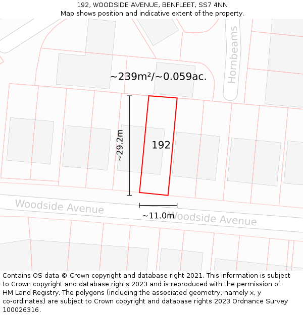 192, WOODSIDE AVENUE, BENFLEET, SS7 4NN: Plot and title map
