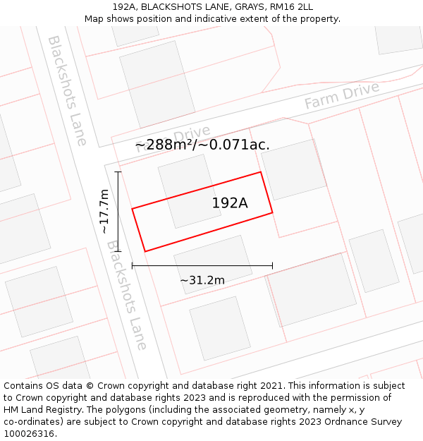 192A, BLACKSHOTS LANE, GRAYS, RM16 2LL: Plot and title map