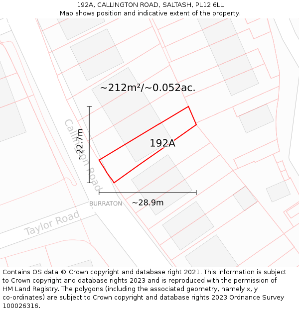 192A, CALLINGTON ROAD, SALTASH, PL12 6LL: Plot and title map