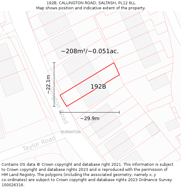 192B, CALLINGTON ROAD, SALTASH, PL12 6LL: Plot and title map