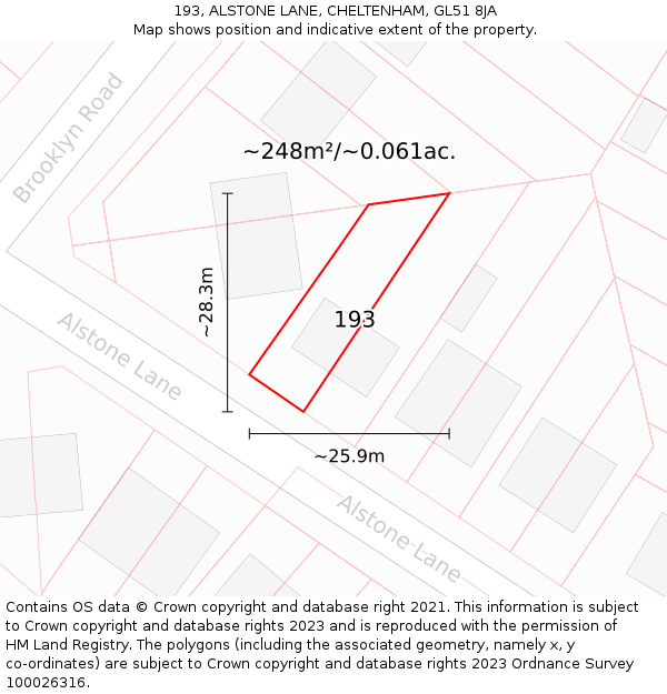 193, ALSTONE LANE, CHELTENHAM, GL51 8JA: Plot and title map