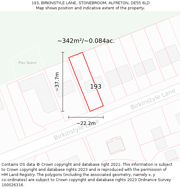 193, BIRKINSTYLE LANE, STONEBROOM, ALFRETON, DE55 6LD: Plot and title map