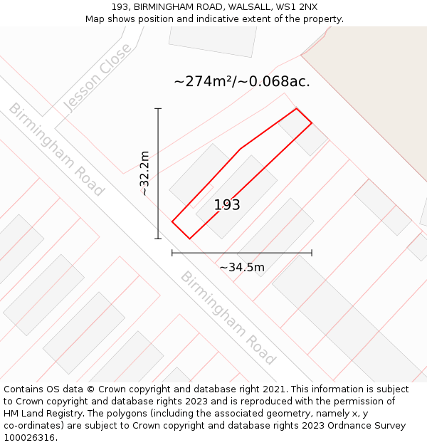 193, BIRMINGHAM ROAD, WALSALL, WS1 2NX: Plot and title map