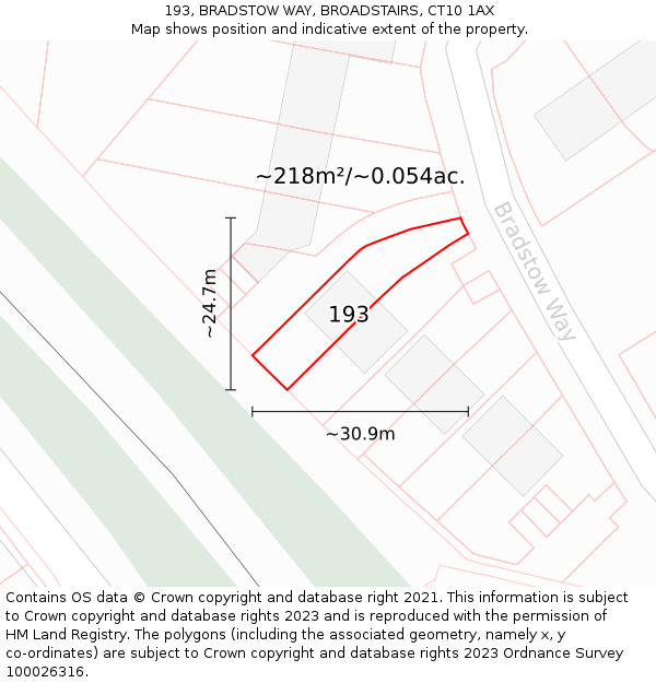 193, BRADSTOW WAY, BROADSTAIRS, CT10 1AX: Plot and title map