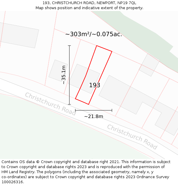 193, CHRISTCHURCH ROAD, NEWPORT, NP19 7QL: Plot and title map