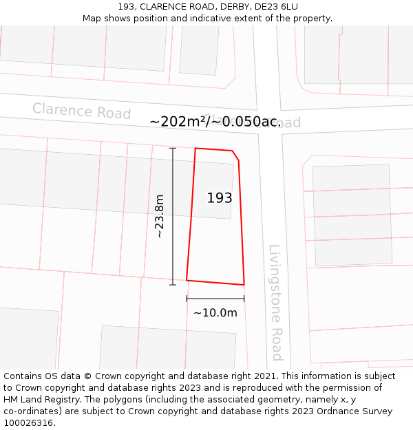 193, CLARENCE ROAD, DERBY, DE23 6LU: Plot and title map