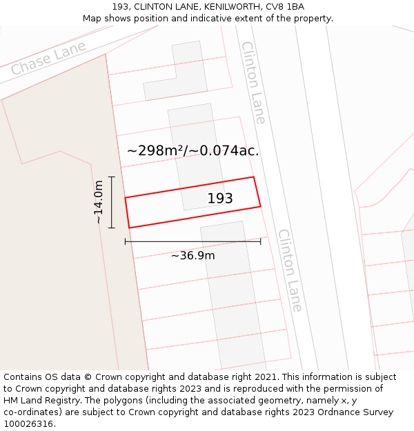 193, CLINTON LANE, KENILWORTH, CV8 1BA: Plot and title map