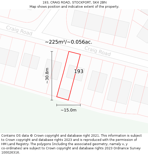 193, CRAIG ROAD, STOCKPORT, SK4 2BN: Plot and title map