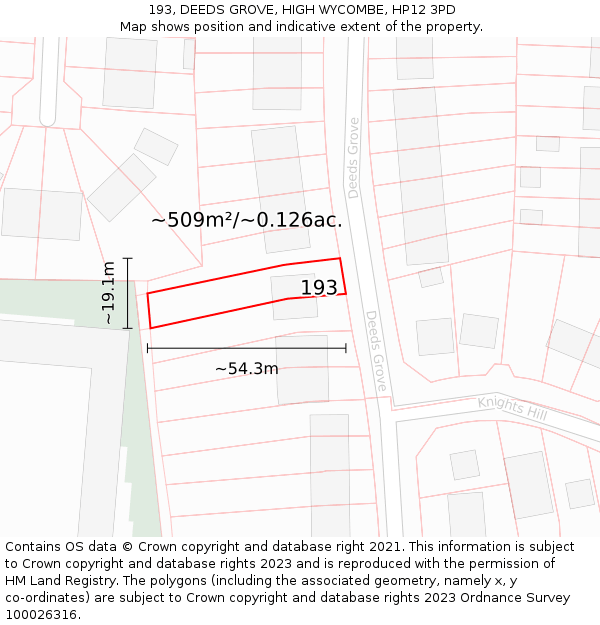 193, DEEDS GROVE, HIGH WYCOMBE, HP12 3PD: Plot and title map