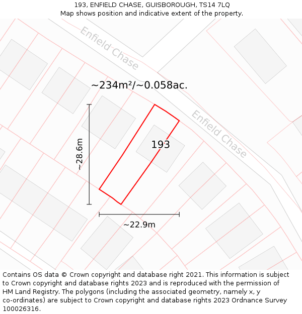 193, ENFIELD CHASE, GUISBOROUGH, TS14 7LQ: Plot and title map