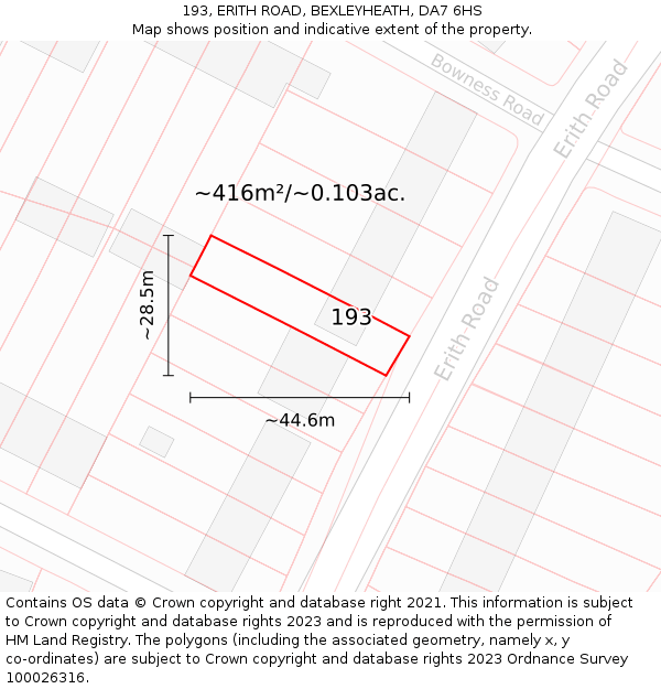 193, ERITH ROAD, BEXLEYHEATH, DA7 6HS: Plot and title map