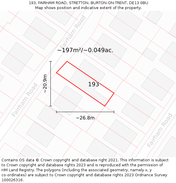 193, FAIRHAM ROAD, STRETTON, BURTON-ON-TRENT, DE13 0BU: Plot and title map