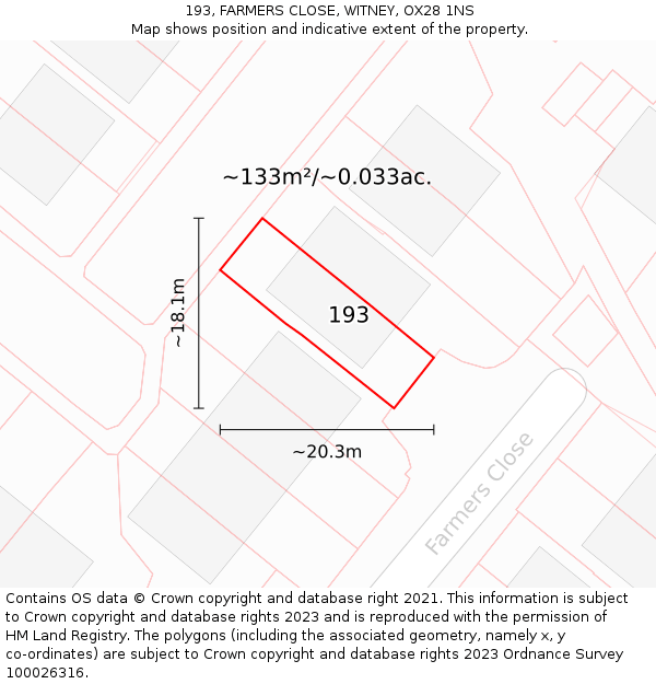 193, FARMERS CLOSE, WITNEY, OX28 1NS: Plot and title map