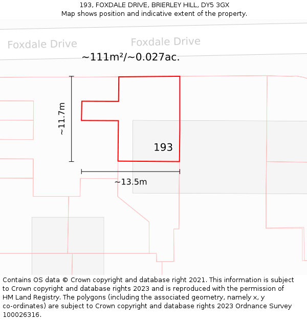 193, FOXDALE DRIVE, BRIERLEY HILL, DY5 3GX: Plot and title map