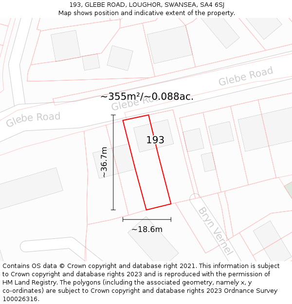 193, GLEBE ROAD, LOUGHOR, SWANSEA, SA4 6SJ: Plot and title map