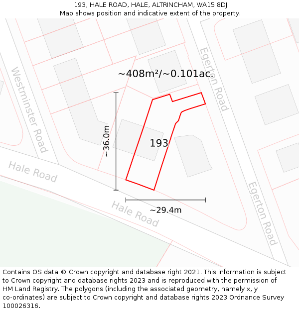 193, HALE ROAD, HALE, ALTRINCHAM, WA15 8DJ: Plot and title map