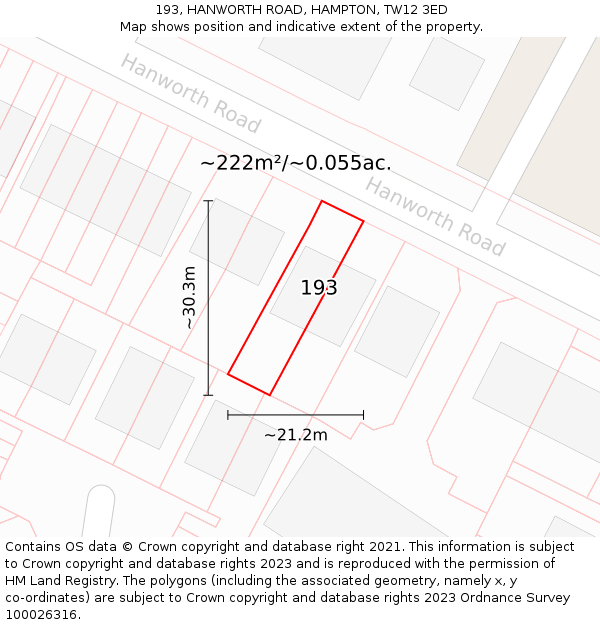 193, HANWORTH ROAD, HAMPTON, TW12 3ED: Plot and title map