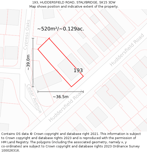 193, HUDDERSFIELD ROAD, STALYBRIDGE, SK15 3DW: Plot and title map