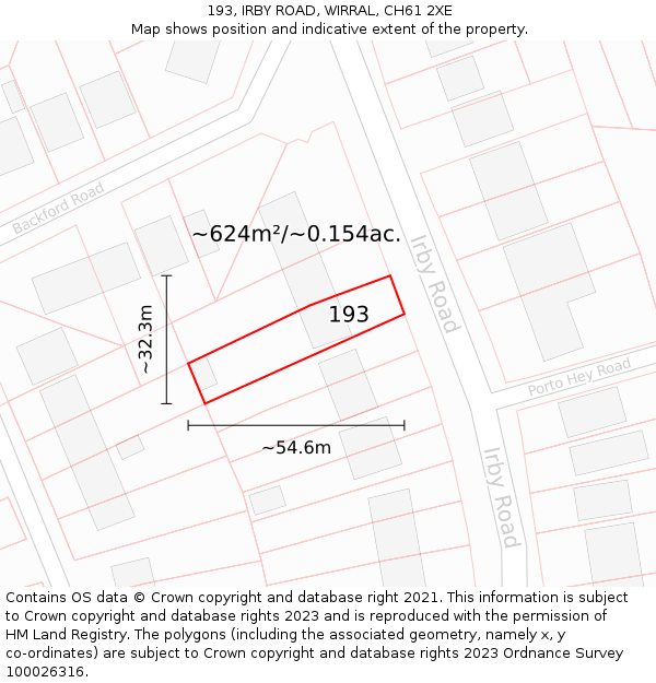 193, IRBY ROAD, WIRRAL, CH61 2XE: Plot and title map