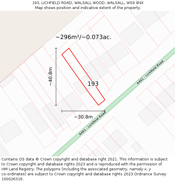 193, LICHFIELD ROAD, WALSALL WOOD, WALSALL, WS9 9NX: Plot and title map