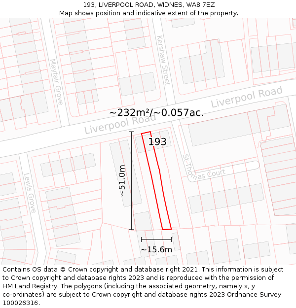 193, LIVERPOOL ROAD, WIDNES, WA8 7EZ: Plot and title map