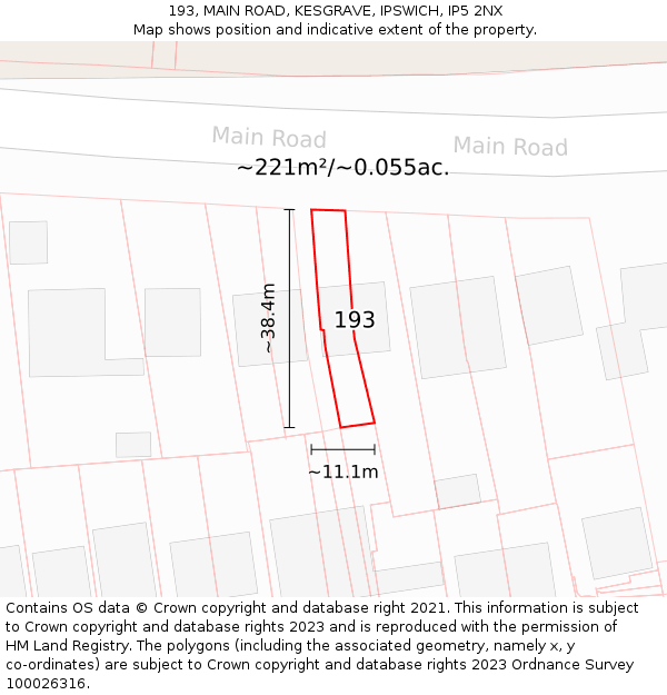 193, MAIN ROAD, KESGRAVE, IPSWICH, IP5 2NX: Plot and title map