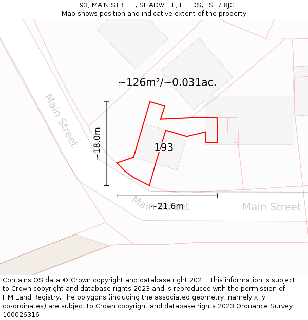 193, MAIN STREET, SHADWELL, LEEDS, LS17 8JG: Plot and title map