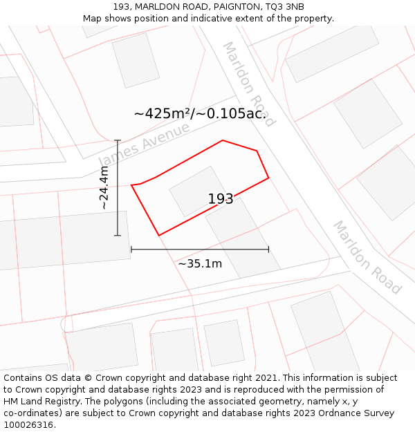 193, MARLDON ROAD, PAIGNTON, TQ3 3NB: Plot and title map