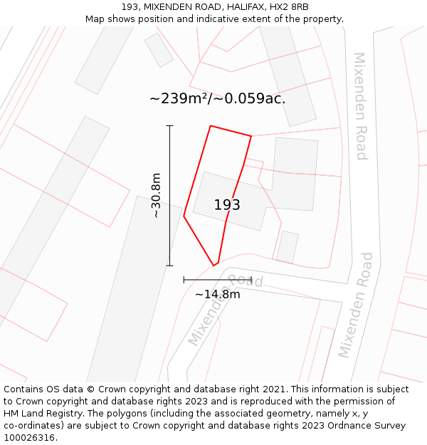 193, MIXENDEN ROAD, HALIFAX, HX2 8RB: Plot and title map