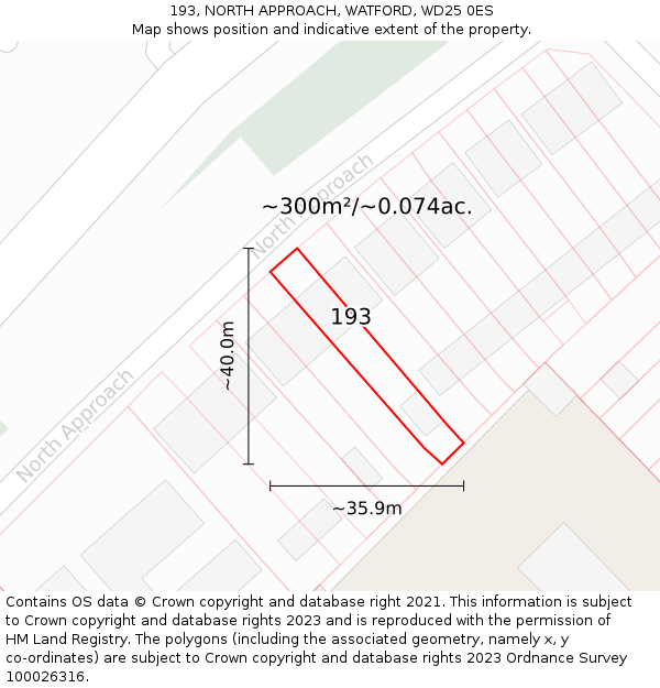 193, NORTH APPROACH, WATFORD, WD25 0ES: Plot and title map